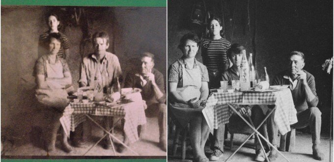 Chatwin and the Williams family. L: the family's pic R: Chatwin's own pic of the scene.