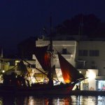 Schooner at Ios port by night