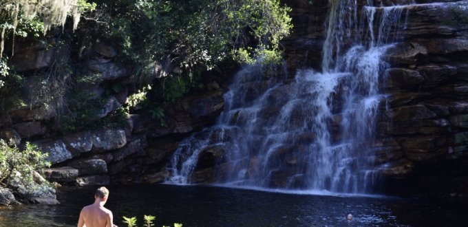 Swimming in the Poço do Diabo Chapada Diamantina Bahia Brazil