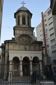The church of St John the New in Bucharest which was moved to behind an apartment building