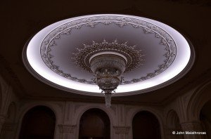 One of many crystal chandeliers.